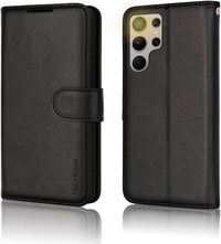 TECHGEAR For Samsung S25 Ultra Phone Case, Black PU Leather Wallet Case with RFID Blocking, Card Slots, Stand Function, Wrist Strap, Magnetic Closure, Shockproof Protection for Galaxy S25 Ultra 5G