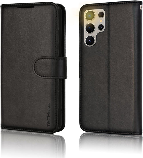 TECHGEAR For Samsung S25 Ultra Phone Case, Black PU Leather Wallet Case with RFID Blocking, Card Slots, Stand Function, Wrist Strap, Magnetic Closure, Shockproof Protection for Galaxy S25 Ultra 5G