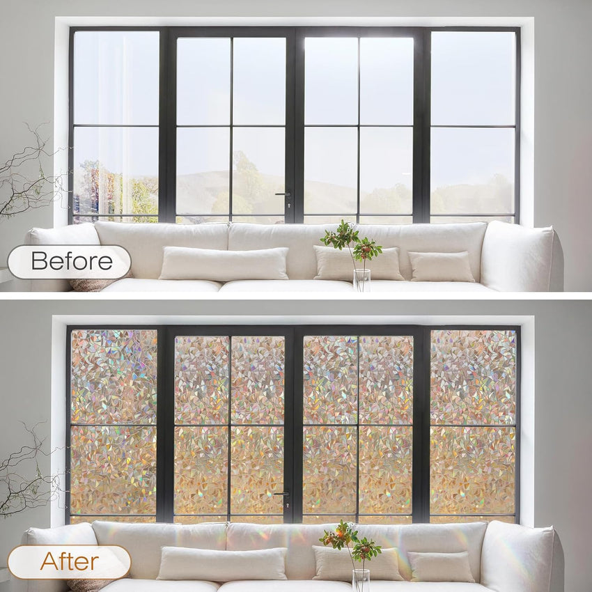 rabbitgoo Rainbow Window Film Privacy Film for Glass Windows, Decorative Stickers for Glass Privacy, Static Cling Self-Adhesive Vinyl Rainbow Stickers Gray Silver 90x300cm