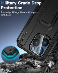 seacosmo for iPhone 15 Pro Max Case with Kickstand, Shockproof Military Grade Protective Phone Cover [Built-in Tempered Glass Screen Protector + Camera Lens Protector] Dual Layer Full Protection
