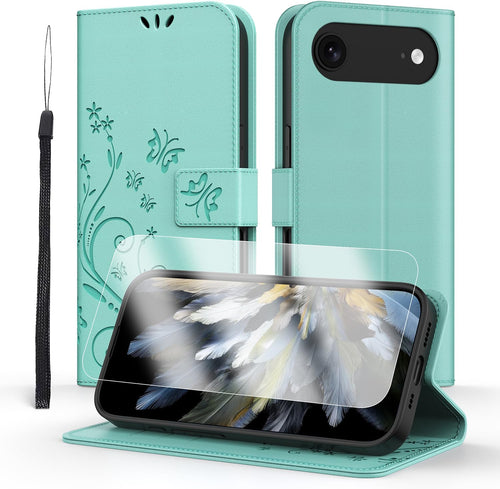 Anshow for iPhone 17 Air Case Wallet with Wrist Strap, Flip Leather Case with Cards Holder Phone Case with Kickstand Cover for iPhone 17 Air, Green