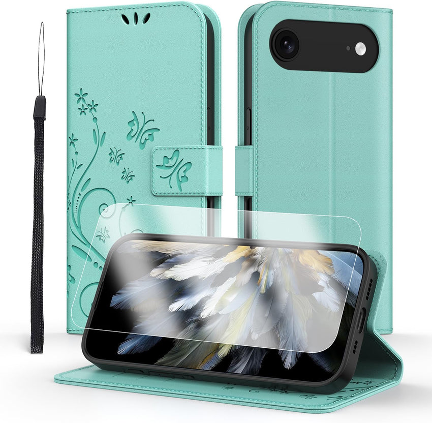 Anshow for iPhone 17 Air Case Wallet with Wrist Strap, Flip Leather Case with Cards Holder Phone Case with Kickstand Cover for iPhone 17 Air, Green
