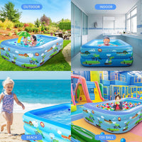 GALAXYER Inflatable Paddling Pool with Cartoon Prints, 3 Rings Large Rectangular Family Swimming Center for Kids Toddlers Adult, Indoor Outdoor Garden Swimming Pool, 205 Ãâ 125 Ãâ 50 CM
