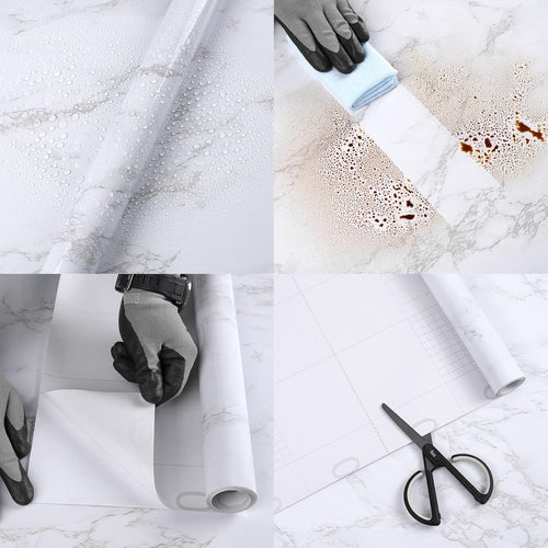 Hode Marble Sticky Back Plastic 60cm X 10m Granite White Grey Vinyl Wrap Contact Paper Self Adhesive Wallpaper Waterproof PVC Roll for Kitchen Countertop Furniture Easy to Remove