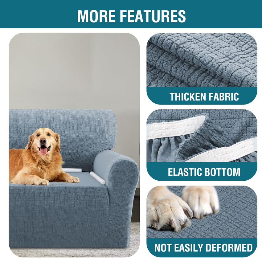 BellaHills Waterproof Sofa Cover 3 Seater High Stretch Non-Slip Protector â Stone Blue