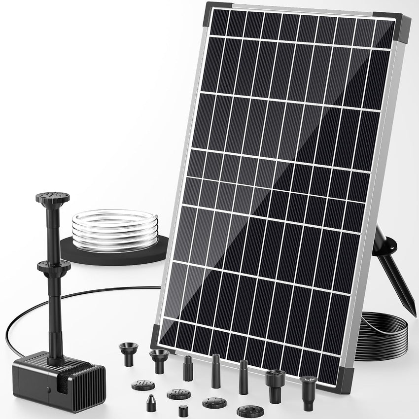 Solar Fountain Pump 12W 4200mAh Battery 600L/h Adjustable Flow â 1.5m Tubing