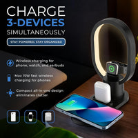 iN 3-in-1 Wireless Charging Station with Night Lamp for Apple Devices | Travel Stand, Fast Charger for iPhone16/15/14/13/12/11 | MagSafe Magnetic Charger for Apple Watch,AirPods,Fast Charge