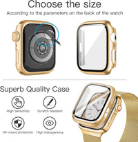 Vamyzji Compatible with Gold Apple Watch Strap 40mm + Protective Case with Screen Protector, Magnetic Milanese Mesh Metal iWatch Strap Women Men for 40mm Apple Watch SE SE 2 SE 3, Series 6 5 4,Gold