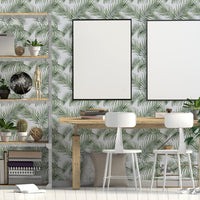 Hode Self Adhesive Wallpaper Green Leaf, Patterned Sticky Back Plastic Roll, Bathroom Kitchen Cupboard Worktop Vinyl Wrap for Furniture Table 90cmx6m