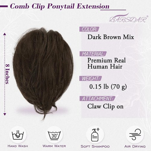 Ponytail Hairpiece 20cm Claw Clip Flexible Wires â Dark Brown