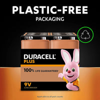 Duracell Plus 9V Batteries (2 Pack) - Alkaline - 100% Life Guaranteed - Reliability For Everyday Devices - 0% Plastic Packaging - 5-Year Storage - 6LR61 MN1604