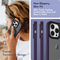 Niunisi Matte Compatible with iPhone 14 Pro Case with Screen Protector, Full Body Shockproof Case with Camera Protector Translucent Matte Protective Slim Phone Case 6.1 inch, Midnight Purple