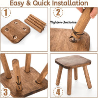 YOUEON Small Wooden Stool, 24 cm Non-Slip One Step Stool for Adults Kids, Holds up to 300 Lbs, Portable & Sturdy, Small Footstool for Bedroom, Bathroom, Kitchen, Easy to Assemble