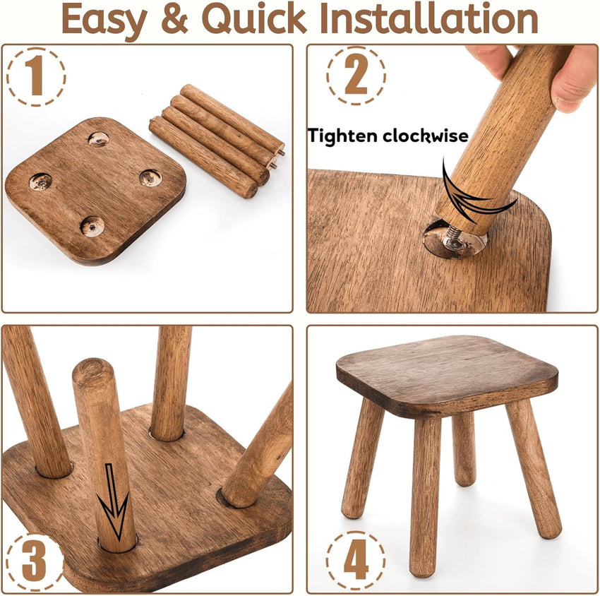 YOUEON Small Wooden Stool, 24 cm Non-Slip One Step Stool for Adults Kids, Holds up to 300 Lbs, Portable & Sturdy, Small Footstool for Bedroom, Bathroom, Kitchen, Easy to Assemble