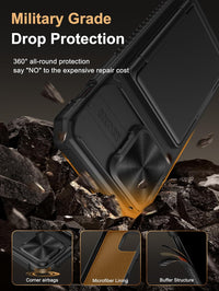 Vihibii for iPhone 14 Pro Max Case with Card Holder (4 Cards) [RFID Blocking] & Slide Camera Cover, Military Grade Drop Protection, Rugged Hard Back & Silicone Edge Wallet Phone Case, 6.7" 2022, Black