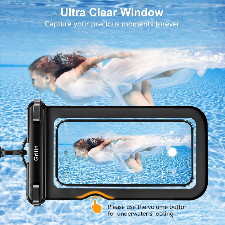 Gritin Waterproof Phone Pouch, 2 Pack IPX8 Waterproof Phone Case Bag for Swimming, Adjustable Lanyard Underwater Dry Bag for iPhone 16 15 14 13 12,Galaxy S24 S23 S22 and Other Smartphones up to 7"