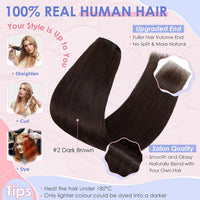 Clip-in Human Hair Extensions 8 Piece Remy Straight 16in 65g Full Head #2 Dark Brown