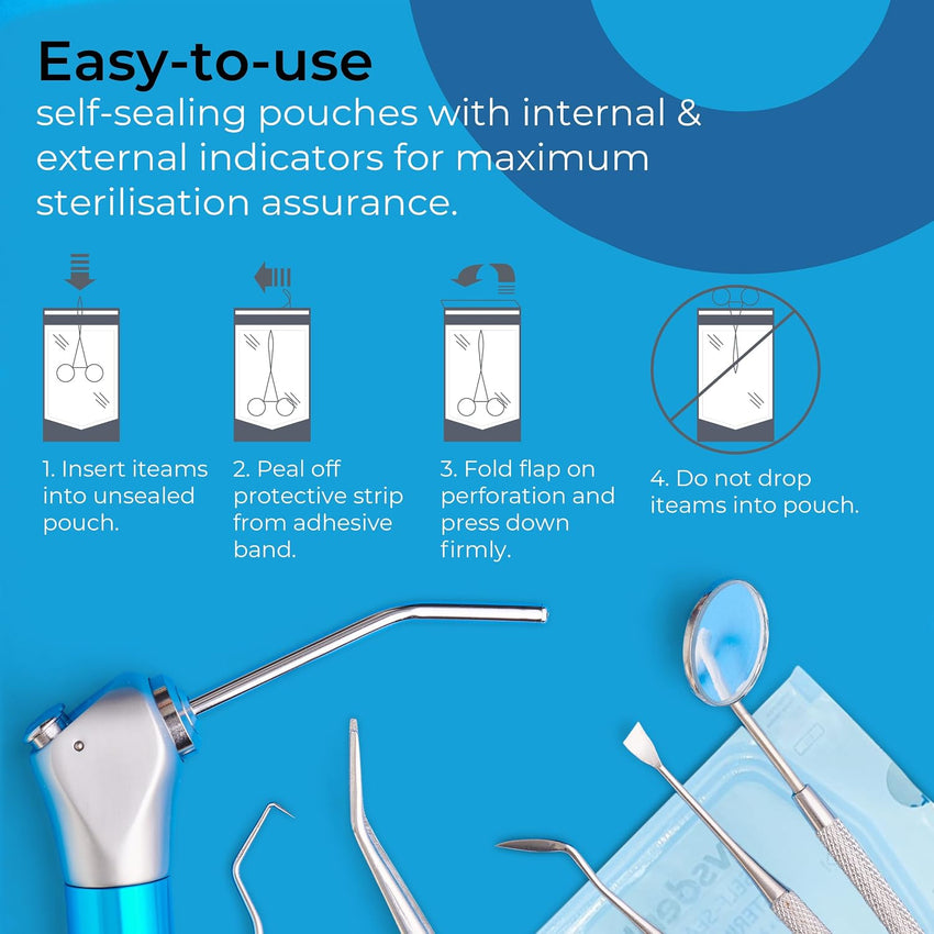 Sterilisation Pouches Self-Seal 90 x 260mm â Pack 200