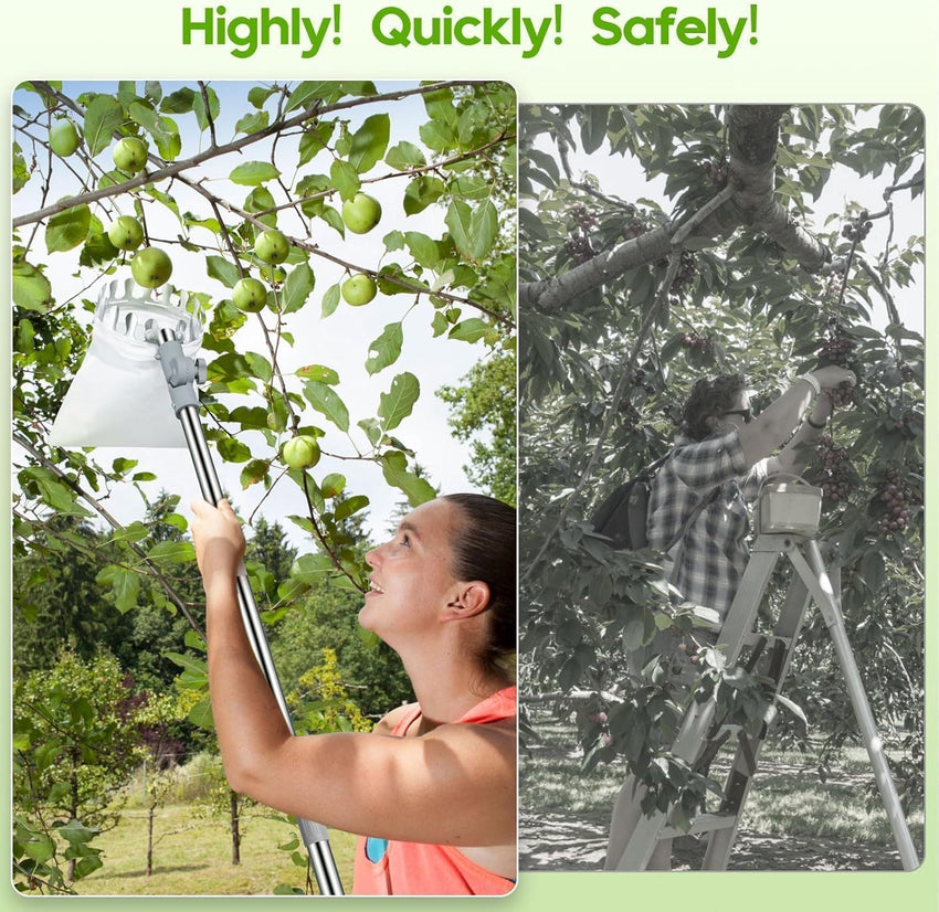 4.2M Apple Picker with Telescopic Handle, Fruit Picker Tool with Basket, Adjustable Head, Lightweight Apple Tree Picker Tool, Easy to Assemble, Aluminium Pole & Fabric Bag for Easy Harvesting