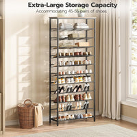 HOOBRO Shoe Rack Tall, Large Capacity Shoe Storage Organizer, 12-Tier Shoe Rack for 44-55 Pairs of Shoes, 75 x 28.5 x 194.5cm, Adjustable Metal Shelves, Shoe Storage Unit, Rustic Brown EBF51XJ01