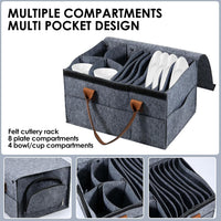 Caravan Felt Plate Holder Storage Bag 8 Plate + 4 Bowl Compartments Dustproof with Lid