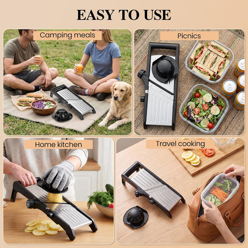 MASTERTOP Adjustable Mandoline Vegetable Slicer, Upgraded Professional Mandolin Slicer for Potato Cabbage Onion Fruits, Stainless Steel Kitchen Mandoline Food Slicer with Gloves and Cleaning Brush