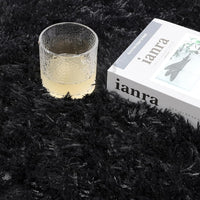 Round Shaggy Area Rug Fluffy High Pile Plush Washable Velvet 120cm Decorative Floor Mat Ã¢ÂÂ Black