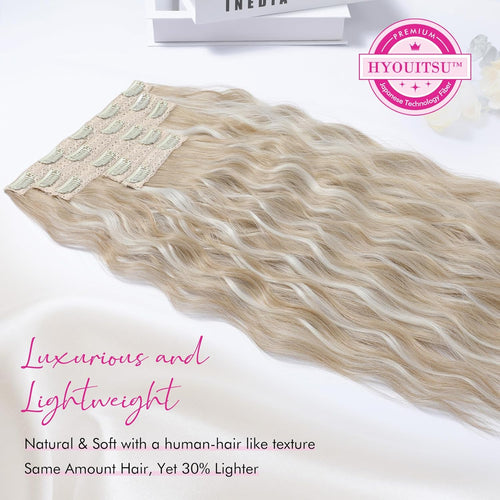 REECHO Clip in Hair Extensions, 5PCS Ash Blonde Hair Extensions 24" Thick Long Loose Waves hair extensions HE002 Invisible Lace Weft Natural Soft Hairpieces for Women Â¨C Ash Blonde with Highlights