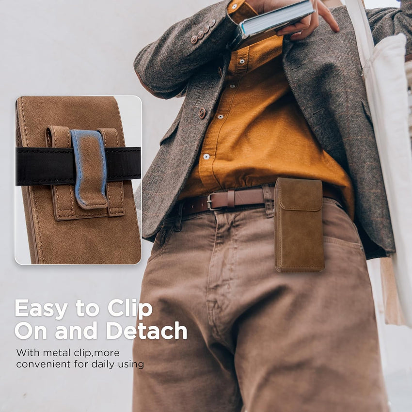 INGIDO Holster for iPhone 16 Pro Max 15 Pro Max 14 Pro Max 13 Pro Max 12 Pro Max 16 Plus 15 Plus 14 Plus, Premium Leather Pouch with Belt Clip Phone Holster Belt Case, Light Brown -L