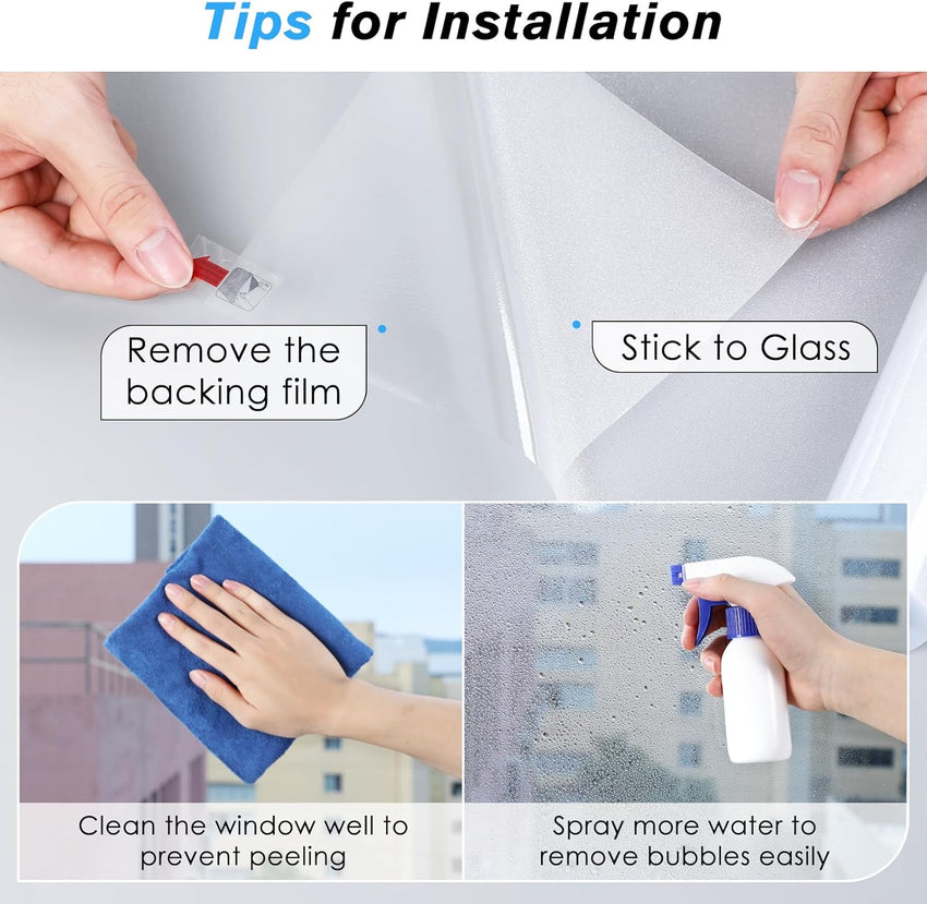 Haton Window Film Privacy Film for Glass Windows Frosted Window Film Frosting 60x200cm, Opaque Window Sticker Self Adhesive Roll UV Block No Glue Static Cling Vinyl Film for Bathroom Home and Office