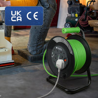 Desiretech - 4 Socket Extension Lead - 25m Portable Cable Reel - Thermal Cut Out, Ergonomic Handle, Green/Black - Heavy Duty Extension Cord for Indoor Use (25 Metre)