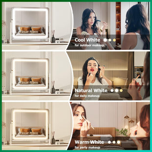Hasipu Vanity Mirror with Lights, 55 x 45cm LED Makeup Mirror, Light up Mirror with 10X Magnification and USB, Phone Holder, Smart Touch 3 Colors Dimmable, 360ÃÂ° Rotation (Round White)