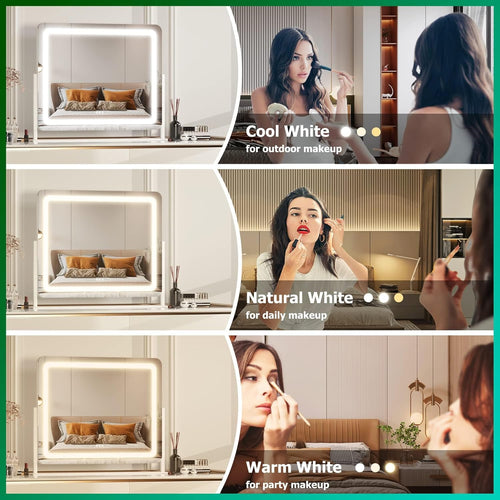Hasipu Vanity Mirror with Lights, 55 x 45cm LED Makeup Mirror, Light up Mirror with 10X Magnification and USB, Phone Holder, Smart Touch 3 Colors Dimmable, 360ÃÂ° Rotation (Round White)