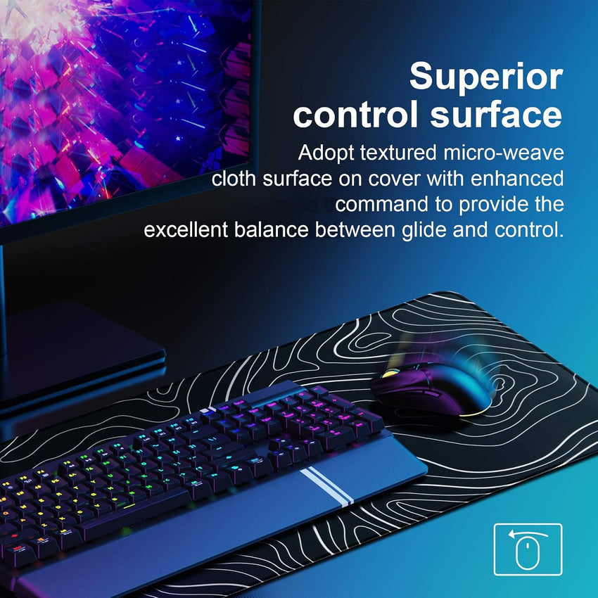 DAWNTREES 900 x 400 x 3 mm Desk Pad,Extended Contour Mouse Mat for Home and Office,Large Gaming Mouse pad Laptop Keyboard Mat with Non-Slip Rubber Base,Stitched Edges