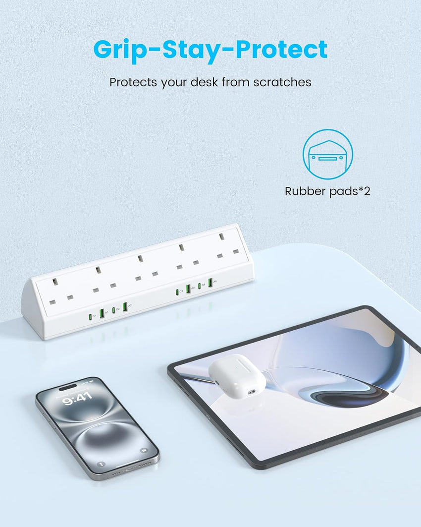Desk Clamp Power Socket 45W USB-C Extension Lead White