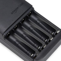 Amazon Basics Battery Charger for Rechargeable AA and AAA NiMh Batteries - UK Plug, 4-Bay, Black