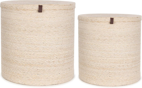 Large Seagrass Storage & Laundry Baskets Bleached Off-White Set of 2 45cm & 35cm