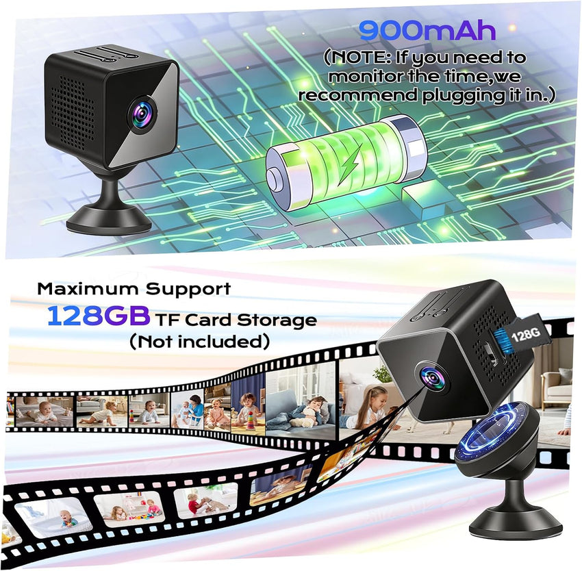 Mini WiFi Camera 1080p Night Vision AI Motion Detection Two-Way Audio 150°