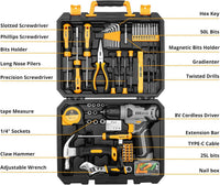 Tool Kit: DEKO Drill Set with Cordless Drill, Tool Kit Set Box, DIY Hand Tools for Men and Home, with 8V Electric Drills,126 Piece