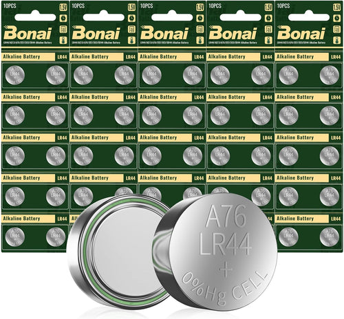 50 x AG13 LR44 Batteries Alkaline Button Cell Battery by BONAI, LR44 AG13 A76 357 303 SR44 1.5V Button Battery