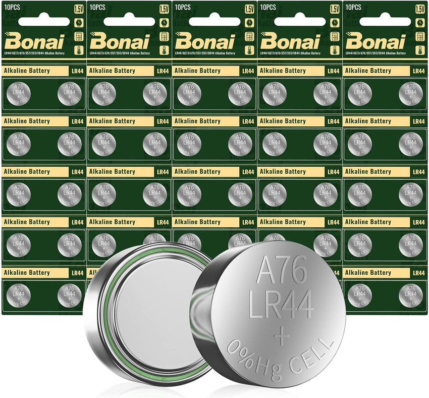 50 x AG13 LR44 Batteries Alkaline Button Cell Battery by BONAI, LR44 AG13 A76 357 303 SR44 1.5V Button Battery