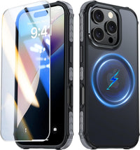 AMILIFECASES Magnetic for iPhone 16 Pro Case, [1X 9H Screen Protector] [Anti-Fingerprint] [Anti-Scratch], Translucent Matte Back Slim Shockproof Case for iPhone 16 Pro 6.3inches - Black
