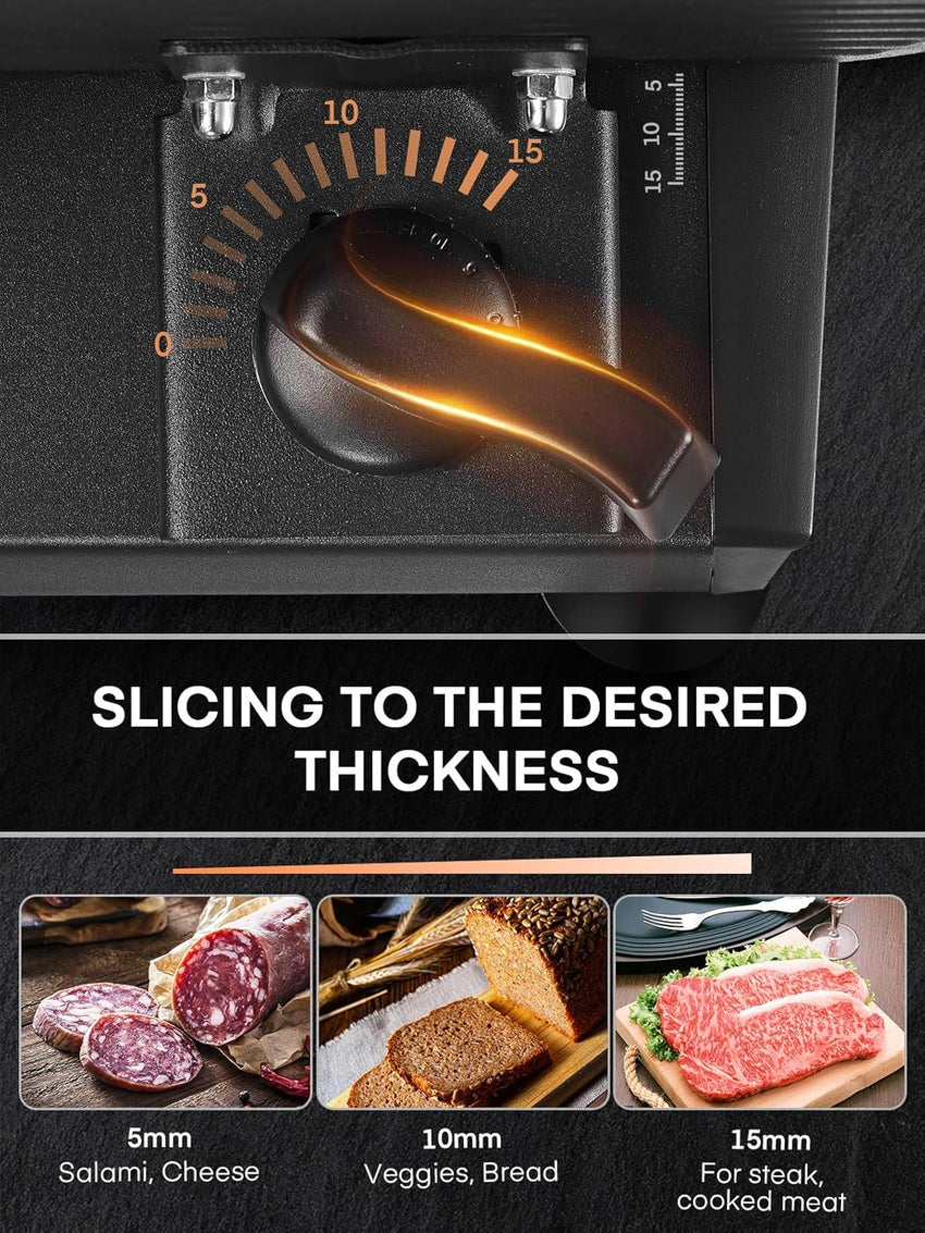 Meat Slicer with 2 * 19cm Blade, Electric Meat Slicer Machine for Home Use 200W, FOHERE Deli Food Slicer, 0-15mm Adjustable Thickness for Cheese, Bread, Include Safety Food Pusher, Silver