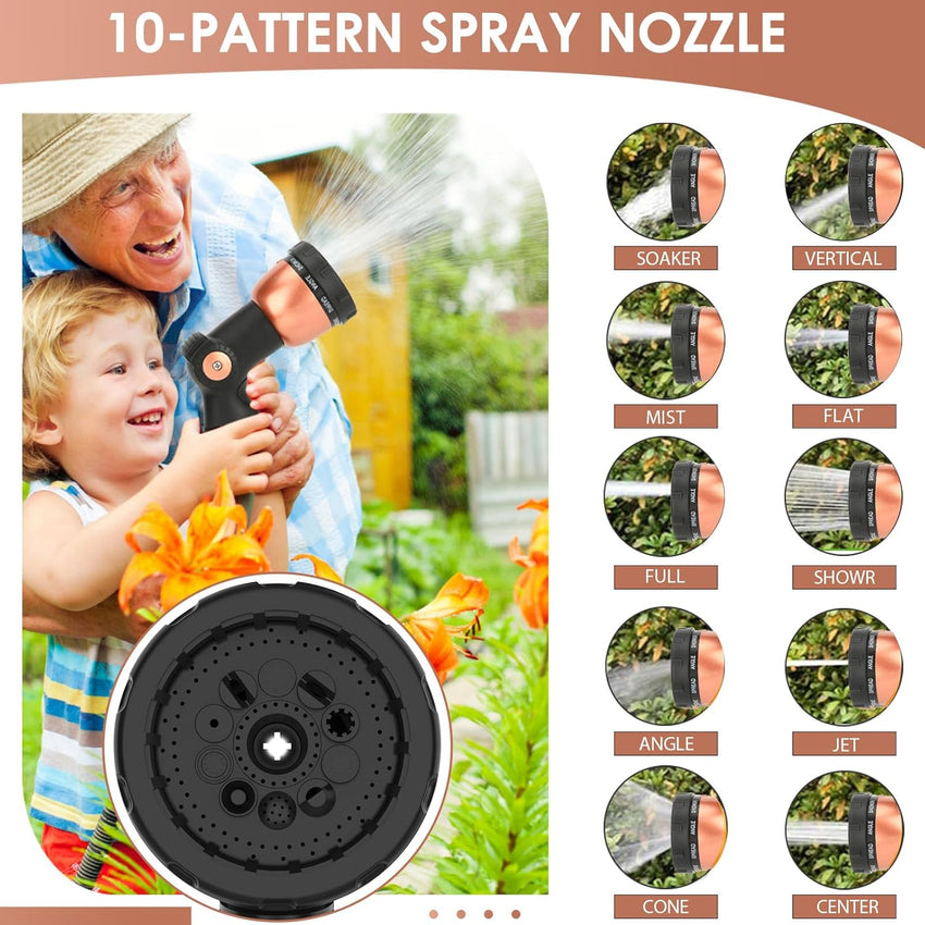 25ft Garden Hose - Expandable Garden Hose Pipe, Flexible Water Hose with 10 Function Spray Gun, No-Kink, Anti-Leakage and Easy to Use Expanding Hose with 3/4", 1/2" Solid Brass Fittings