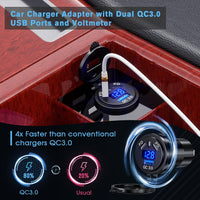 Thlevel USB C Car Charger Socket Waterproof Fast Charge Power Outlet 45W PD & 18W QC3.0 with LED Digital Voltmeter and Switch for 12V 24V Marine Boat Motorcycle Truck