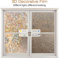 rabbitgoo Rainbow Window Film Privacy Film for Glass Windows, Decorative Stickers for Glass Privacy, Static Cling Self-Adhesive Vinyl Rainbow Stickers Gray Silver 90x300cm