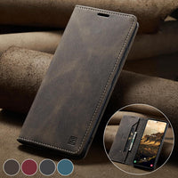 LOLFZ Wallet Case for Samsung Galaxy S24 Plus 5G, Magnetic Flip Leather Case with RFID Block Card Slots Kickstand Shockproof Protective Cover Compatible with Galaxy S24 Plus 5G - Coffee Brown