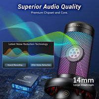 TONOR Gaming USB Microphone with RGB Modes & Boom Arm Black