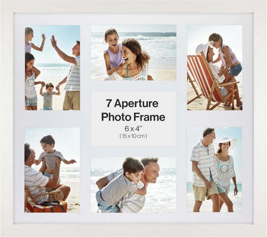 Wooden Multi Aperture Picture Frame Holds 7 Photos â White 6x4"