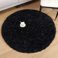 Round Shaggy Area Rug Fluffy High Pile Plush Washable Velvet 120cm Decorative Floor Mat Ã¢ÂÂ Black